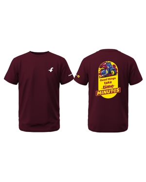 Good Things Take Minutes Biowash Round Neck T shirt - Maroon